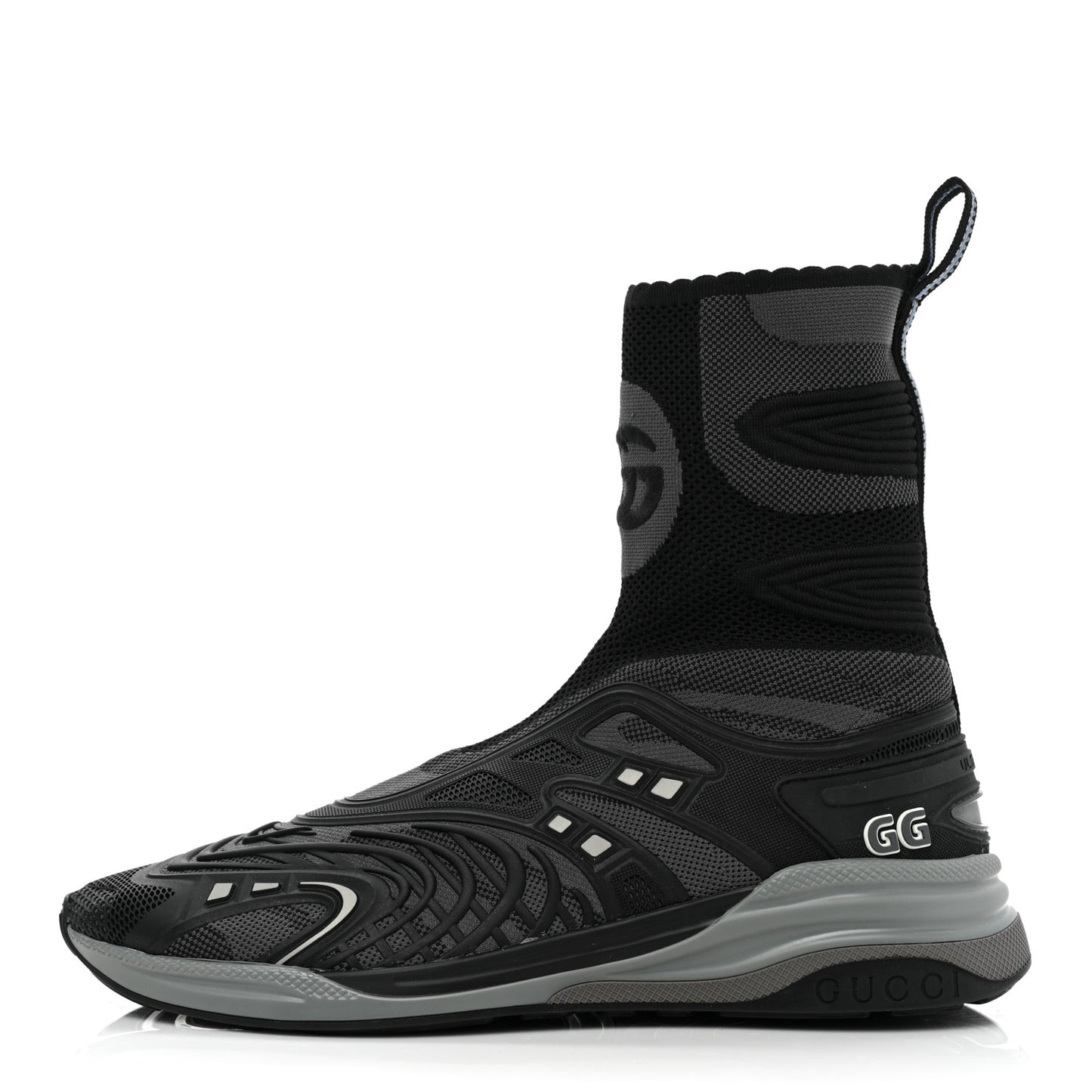 Rubber Technical Fabric Mens Ultrapace R Mid Top Sock Sneakers 8 Black Grey Silver Loess