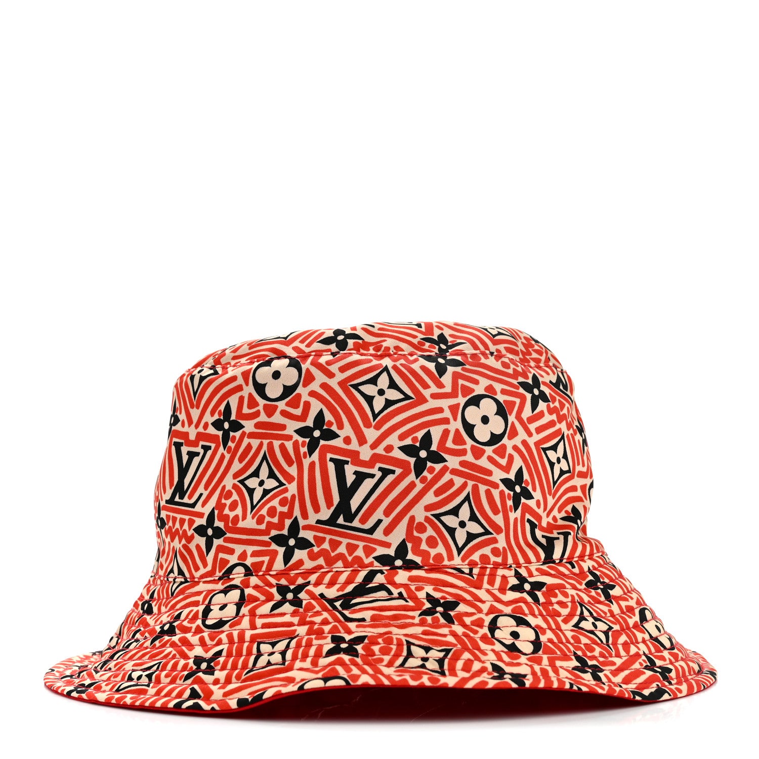 Louis Vuitton Nylon Canvas Monogram Giant Crafty Reversible Bucket Hat M Creme Rouge 6 of 14