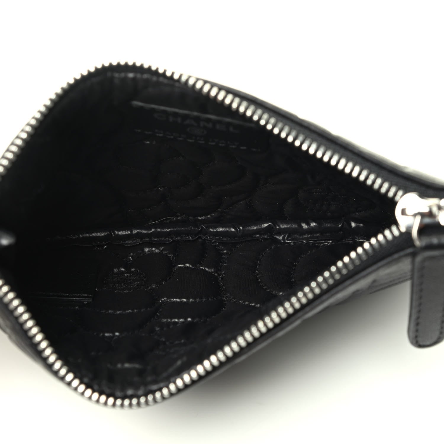 Chanel Goatskin Camellia Embossed Cosmetic Pouch Black 3 of 3