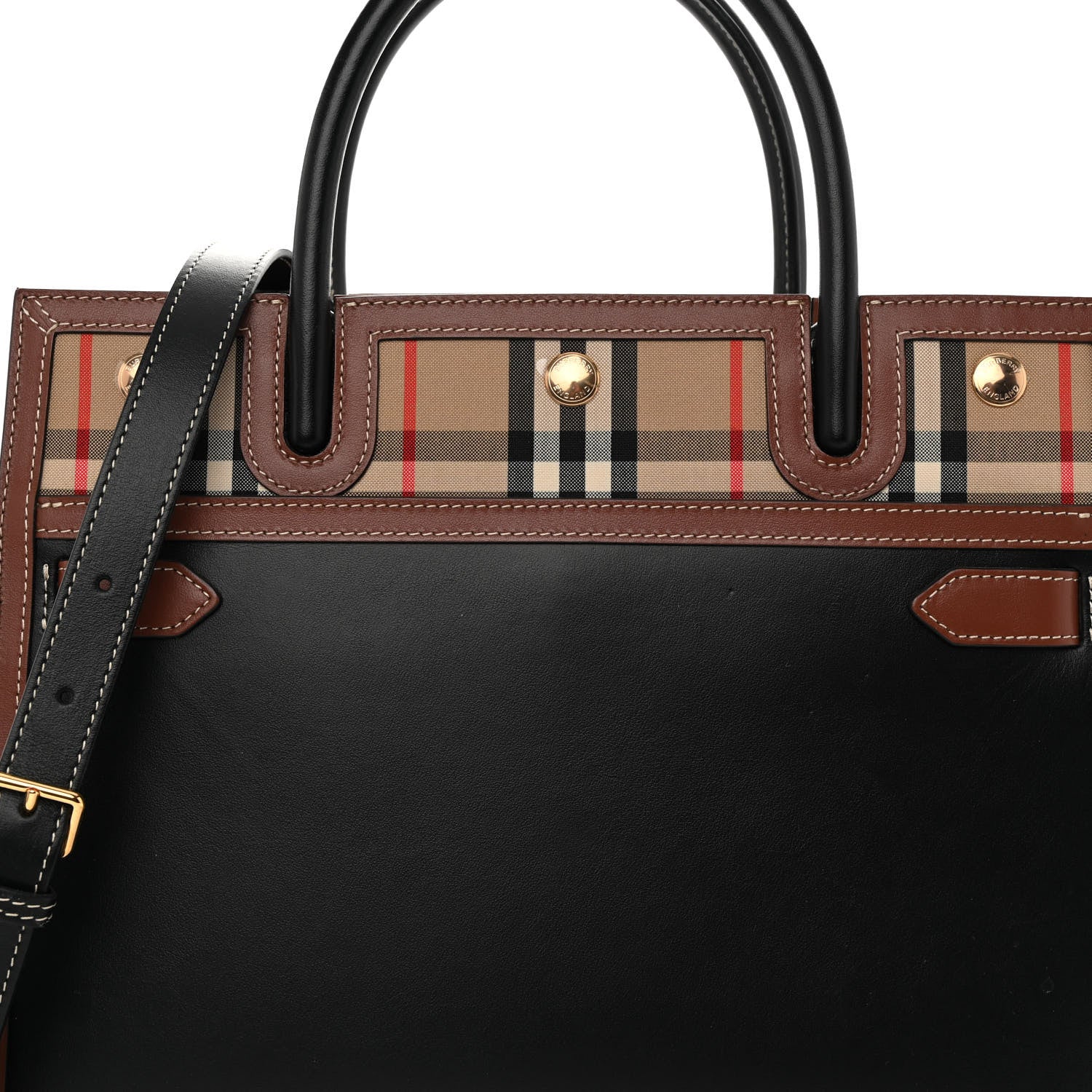 Burberry Calfskin Vintage Check Small Two Handle Title Bag Black 7 of 10