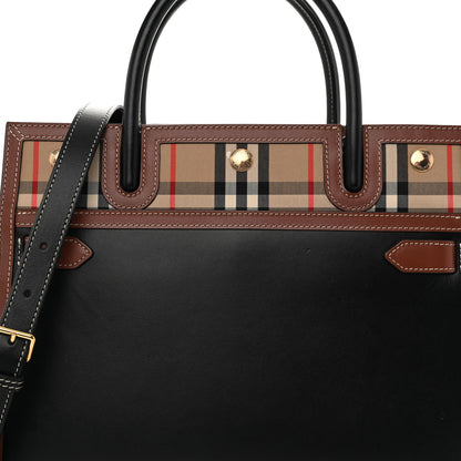 Burberry Calfskin Vintage Check Small Two Handle Title Bag Black 7 of 10