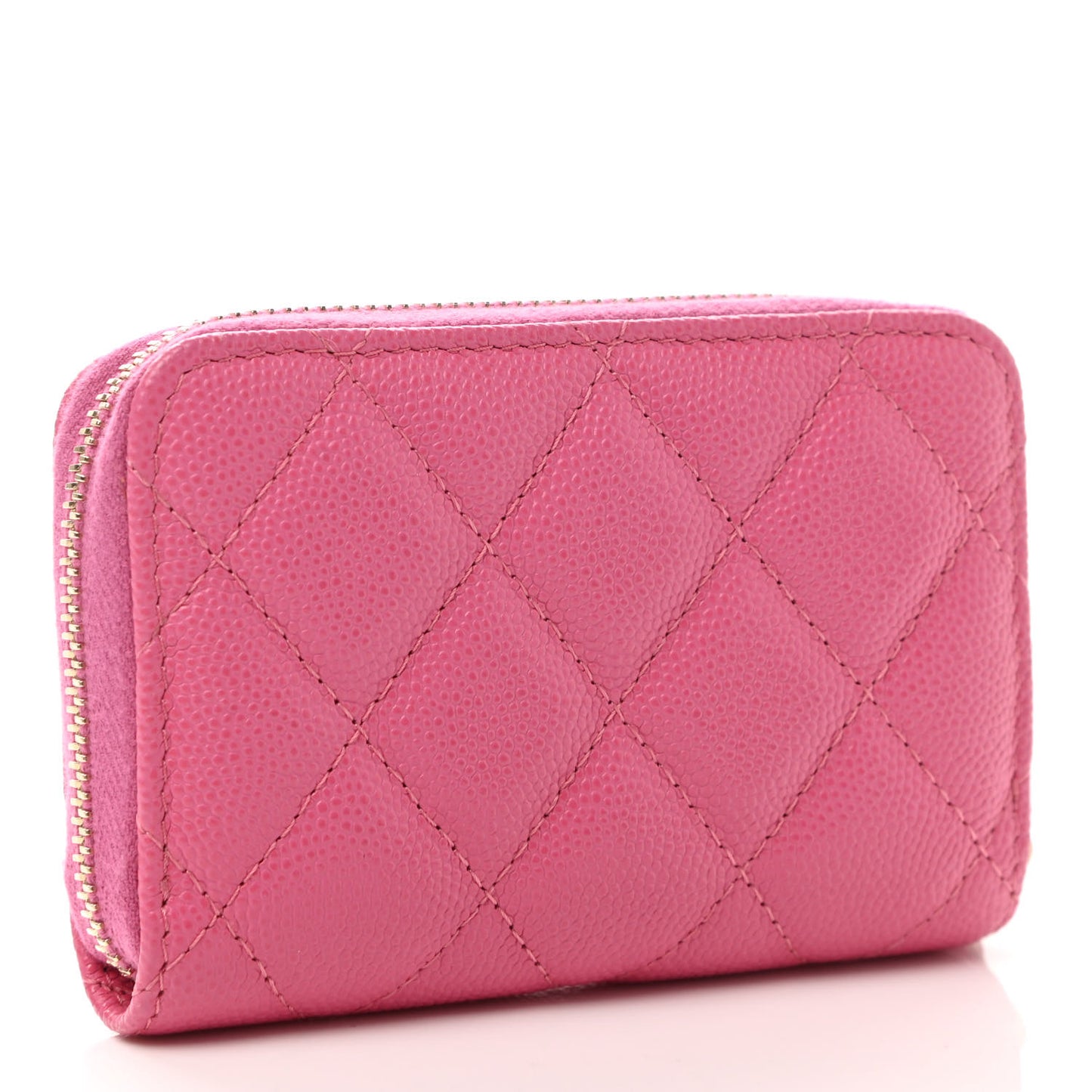 Caviar Quilted Zip Coin Purse Pink