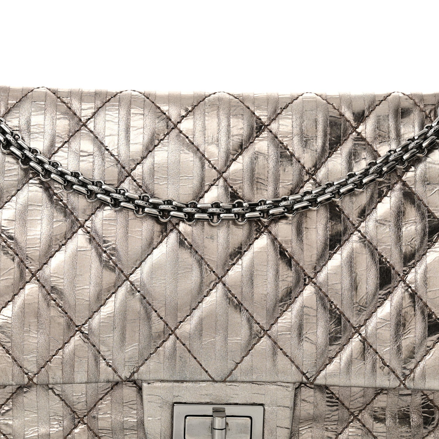Chanel Metallic Calfskin Striped 2.55 Reissue 226 Flap Dark Silver 8 of 13
