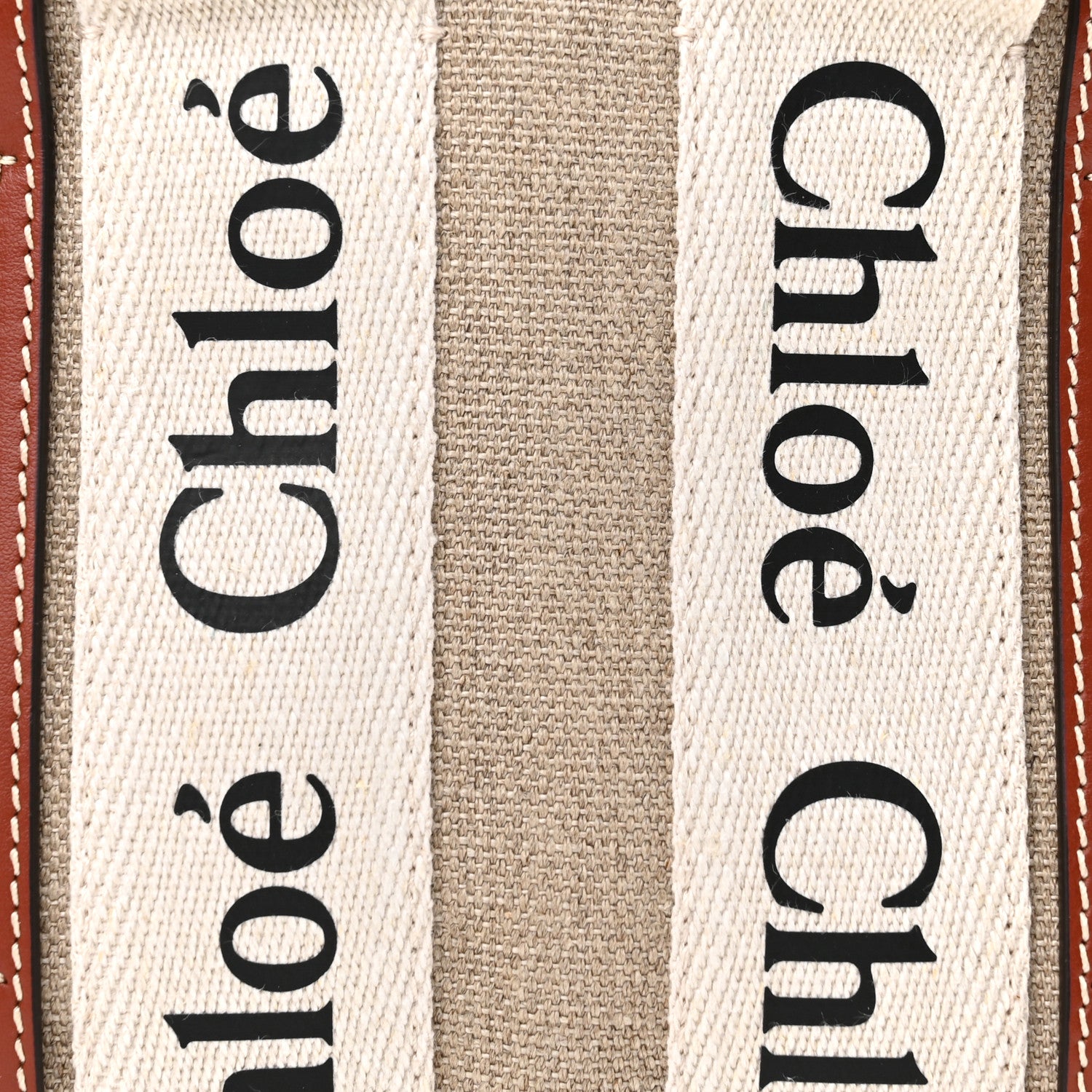 Chloe Cotton Calfskin Mini Woody Ribbon Tote White Brown 7 of 9