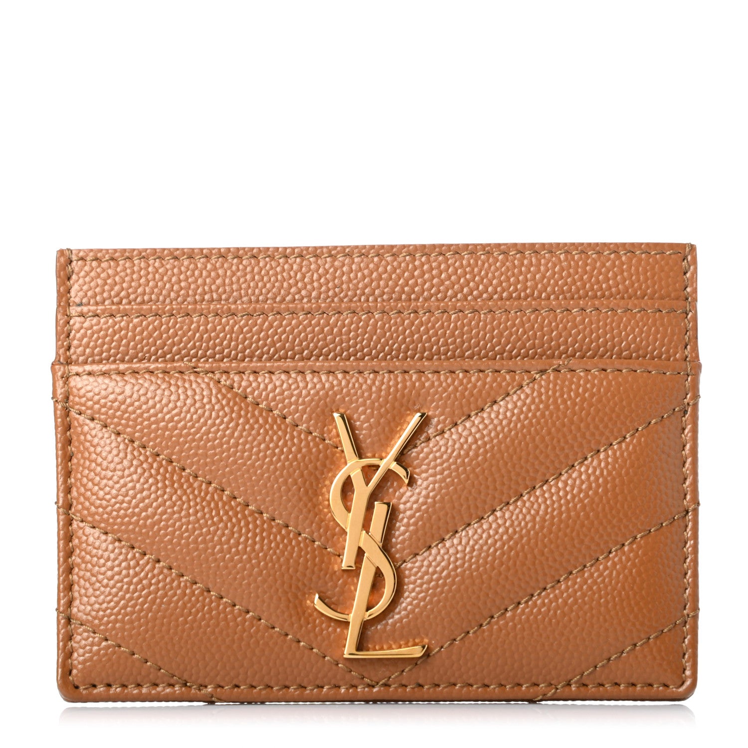 Saint Laurent Grain De Poudre Matelasse Chevron Monogram Credit Card Case Natural Dark 1 of 7