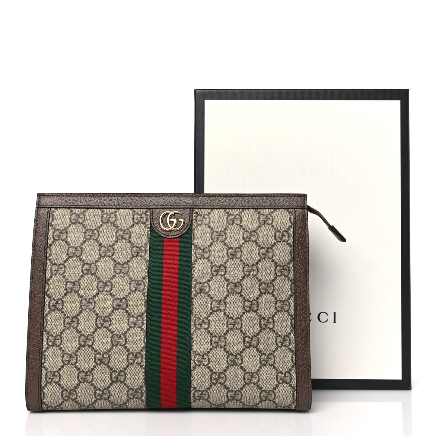 GG Supreme Monogram Web Ophidia Pouch Brown