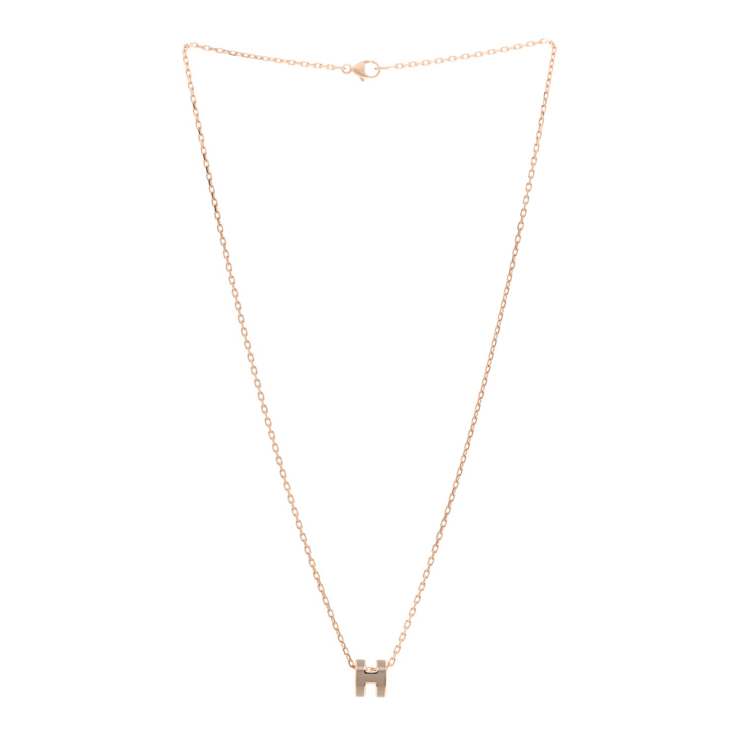 Hermes Lacquered Rose Gold Mini Pop H Pendant Necklace Marron Glace 3 of 4