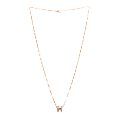 Hermes Lacquered Rose Gold Mini Pop H Pendant Necklace Marron Glace 3 of 4