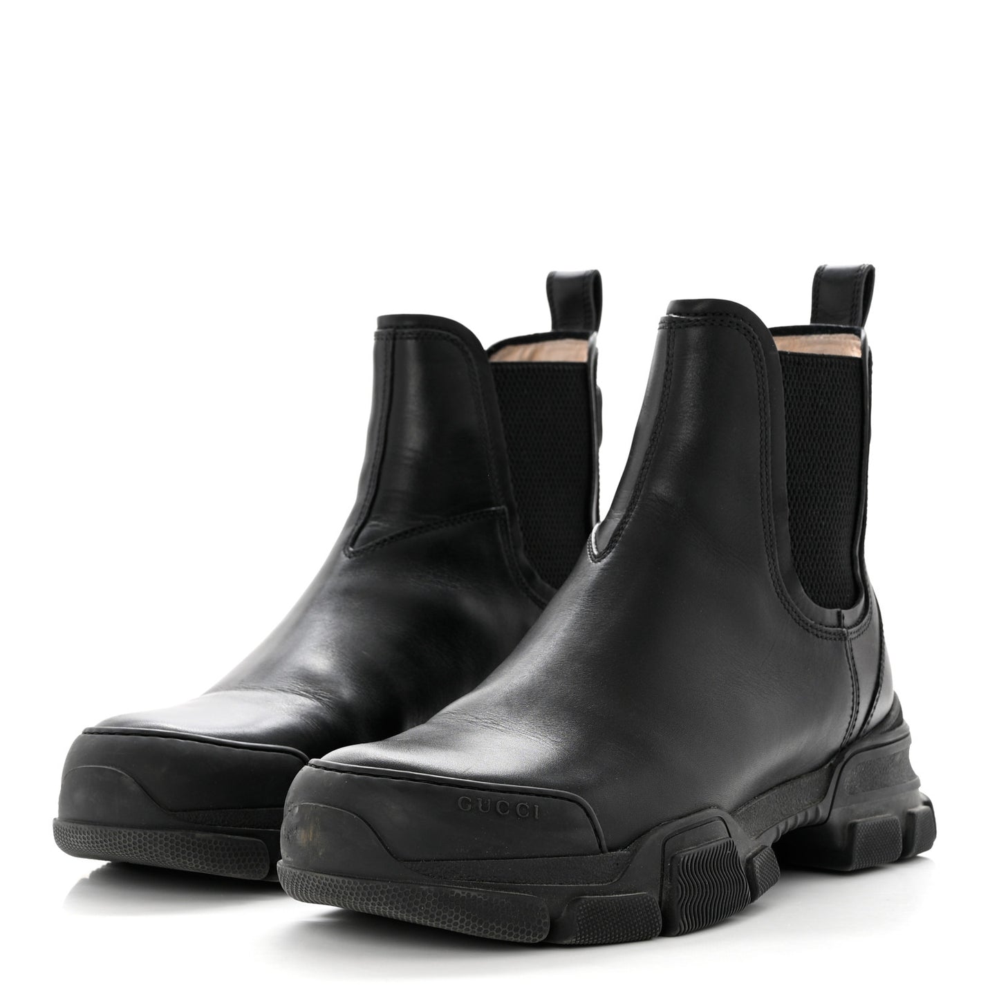 Calfskin Logo Womens Lug Sole Chelsea Ankle Boots 40.5 Black
