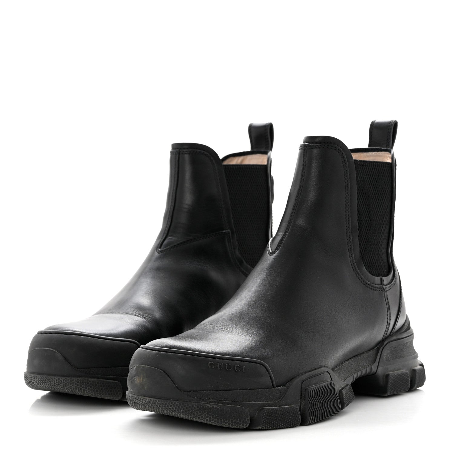Gucci Calfskin Logo Womens Lug Sole Chelsea Ankle Boots 40.5 Black 3 of 9