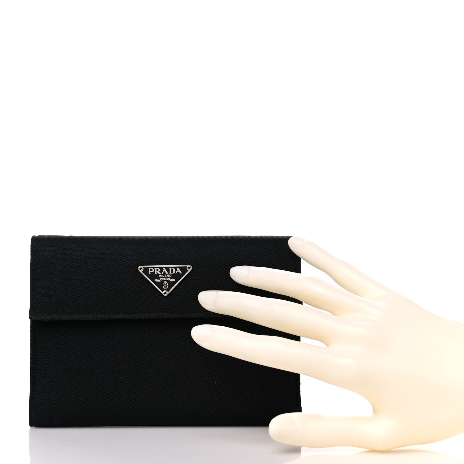 Prada Tessuto Nylon Saffiano Tri-Fold Compact Wallet Black 2 of 13