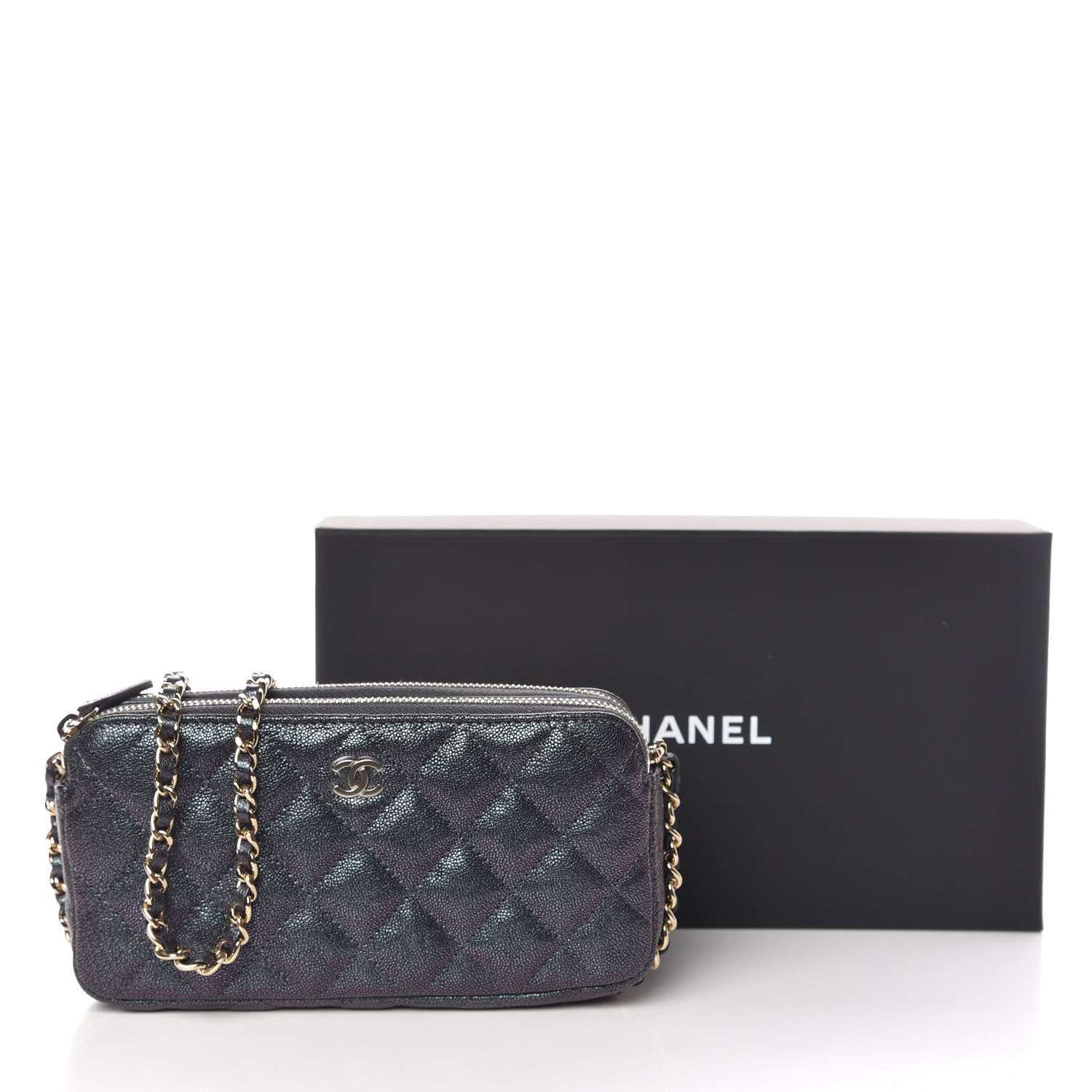 Chanel Iridescent Caviar Quilted Clutch With Chain Black 11 of 11