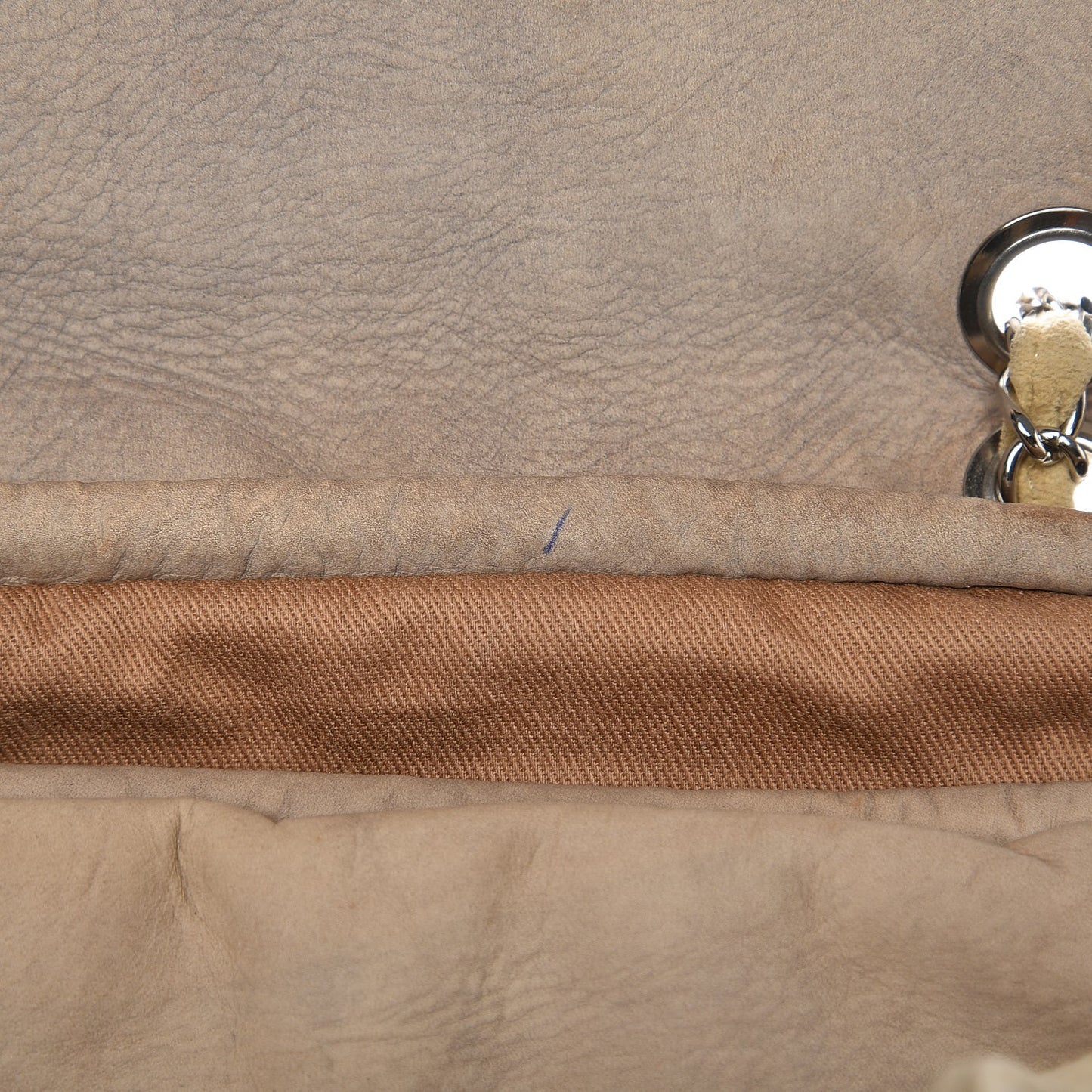 Suede Calfskin Perforated Fringe Flap Beige