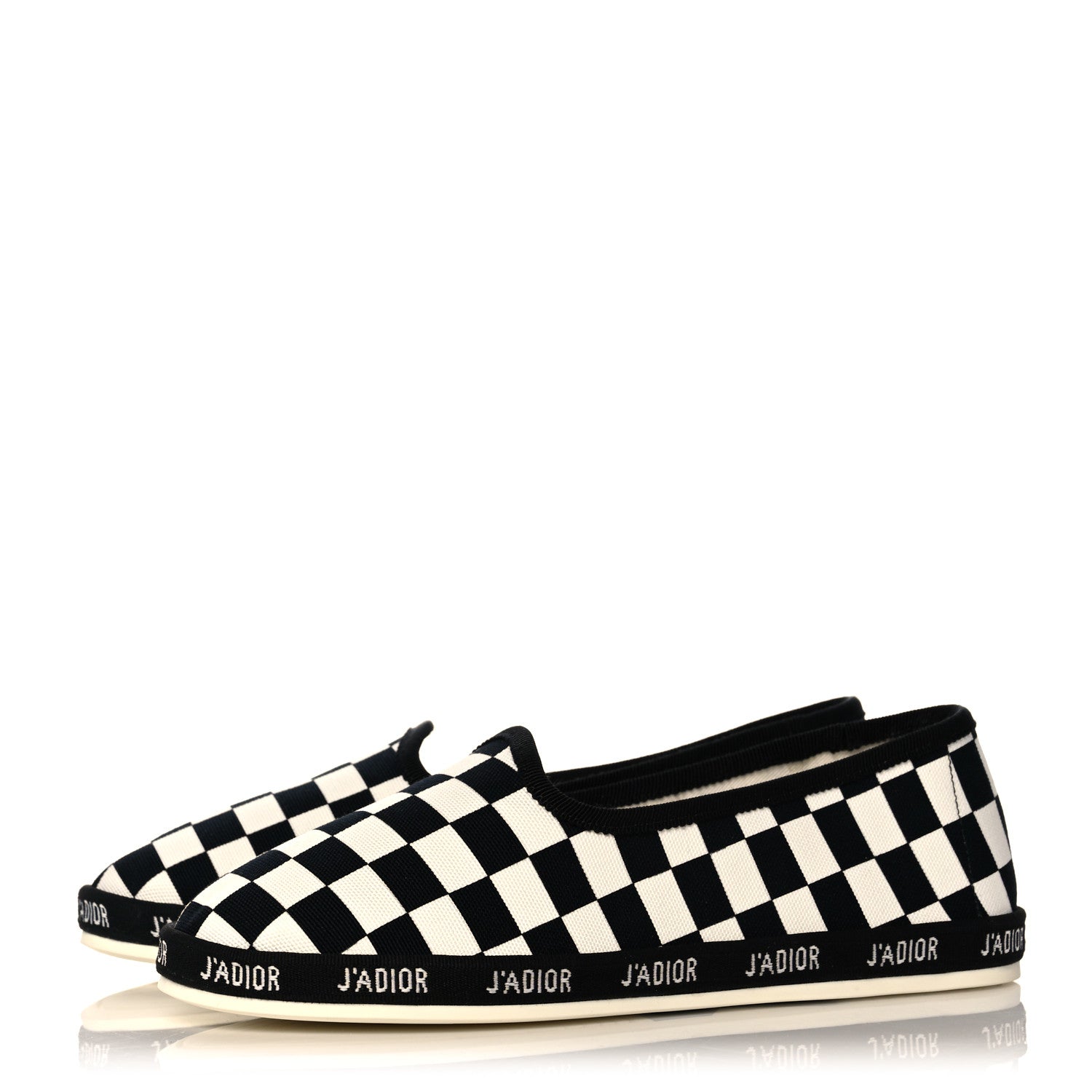 Christian Dior Canvas Checkered Print J'Adior Slip On Flats 35 Black White 3 of 8