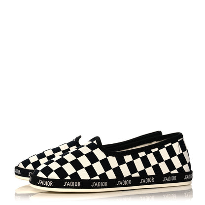 Christian Dior Canvas Checkered Print J'Adior Slip On Flats 35 Black White 3 of 8