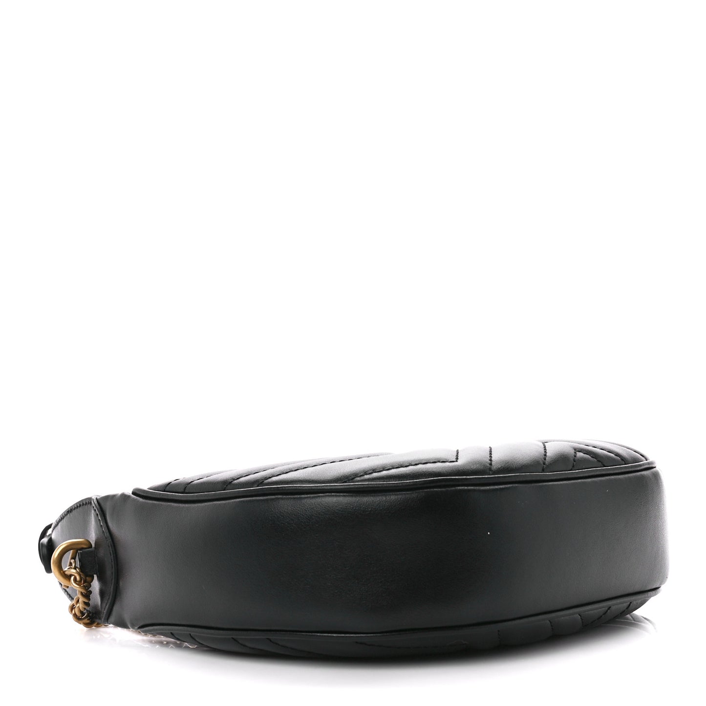 Calfskin Matelasse Chevron Mini GG Marmont Half Moon Hobo Black