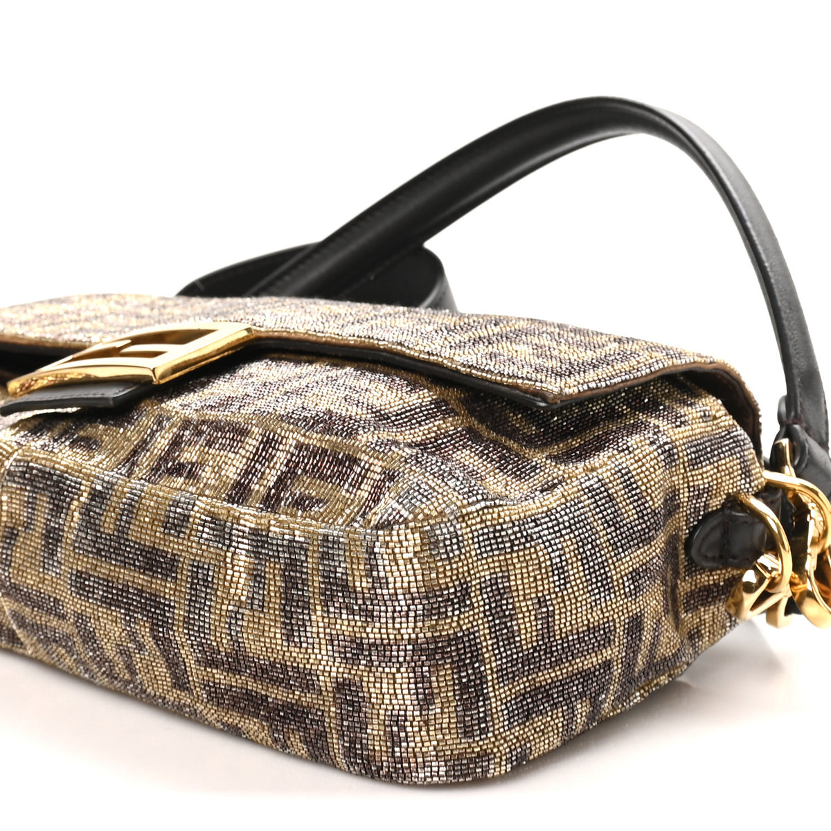 Vitello King Beaded Zucca Baguette Mogano Panna Ebano