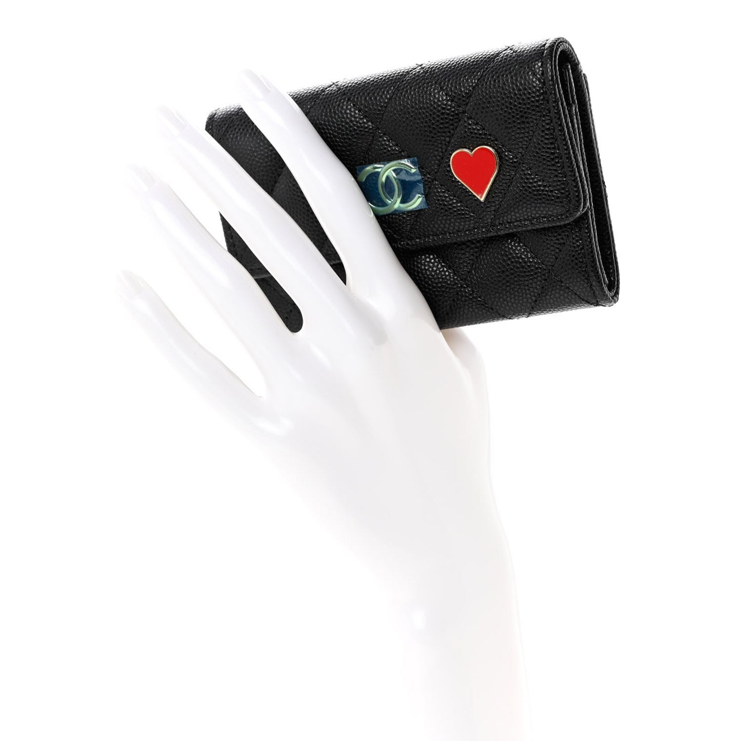 Caviar Quilted Enamel Coco Casino Flap Card Holder Wallet Black