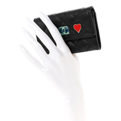 Chanel Caviar Quilted Enamel Coco Casino Flap Card Holder Wallet Black 2 of 8