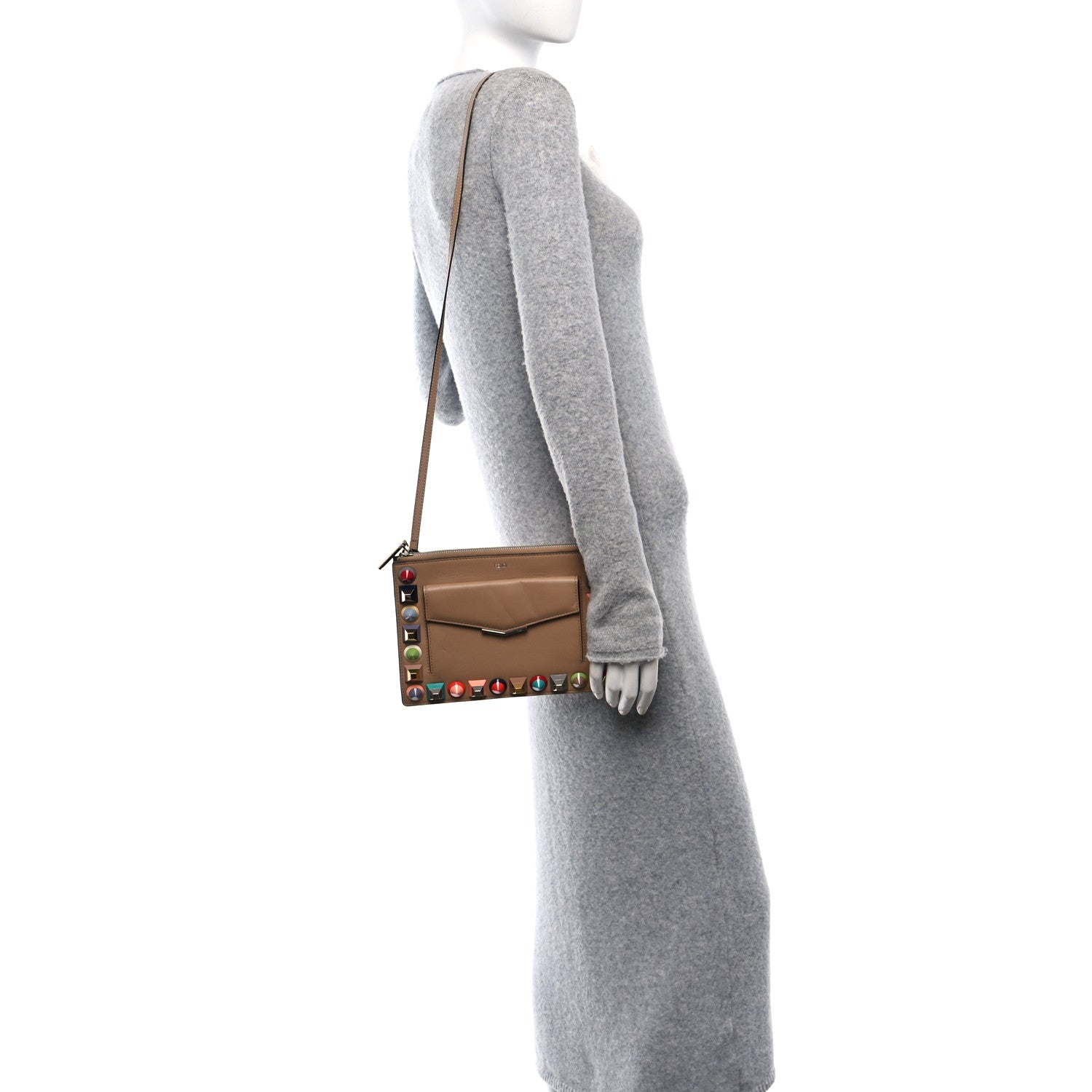 Fendi Vitello Dolce Studded Mini 2Jours Pouch Cuoio Multicolor 3 of 12