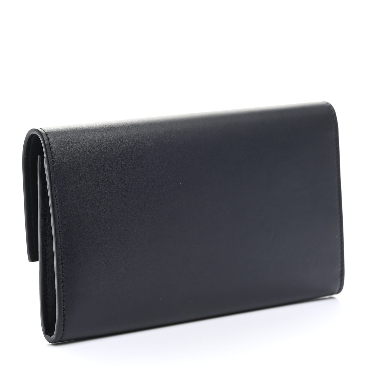 Smooth Calfskin Piping Large Flap Multifunction Wallet Navy Blue