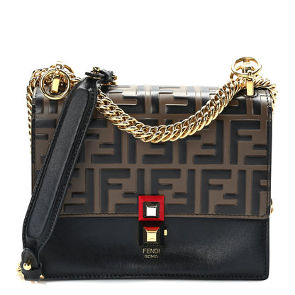 Fendi Vitello Liberty Bi-Color FF 1974 Embossed Small Kan I Shoulder Bag Black Maya 1 of 12