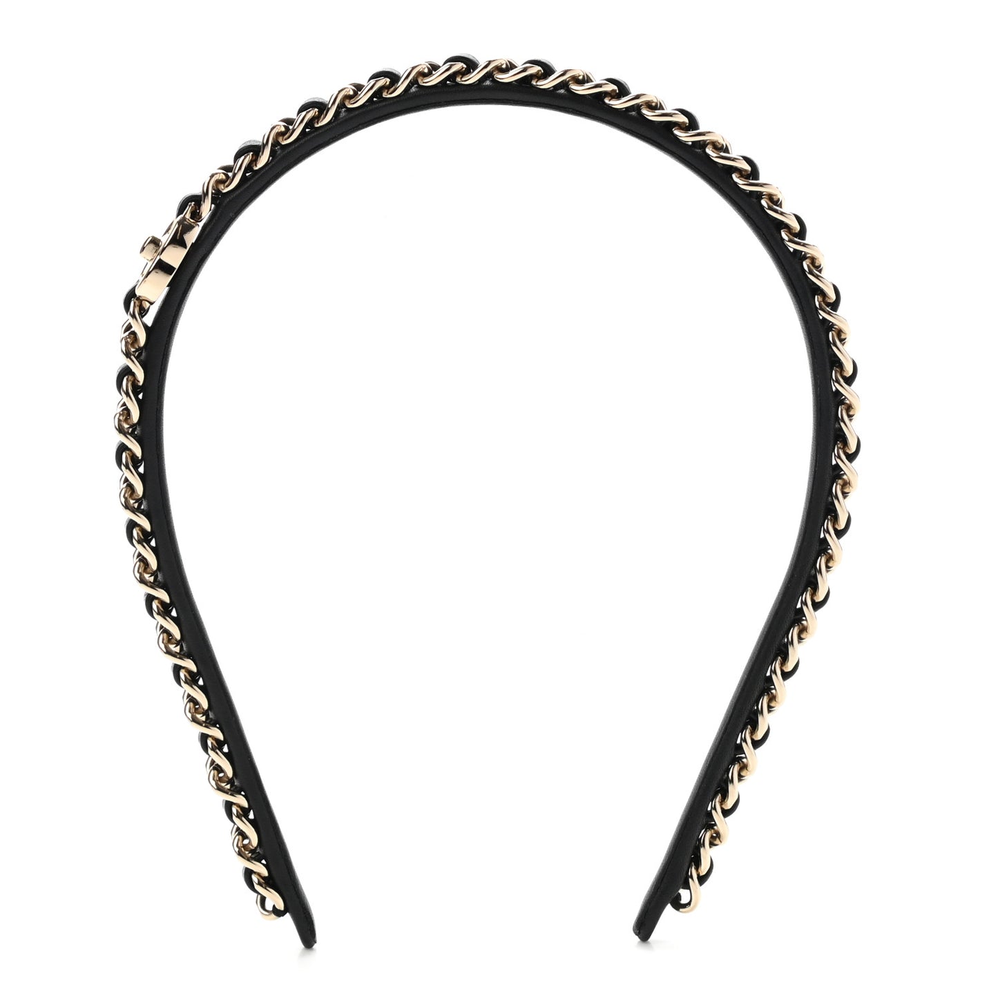 Metal Lambskin CC Turnlock Chain Headband Gold Black