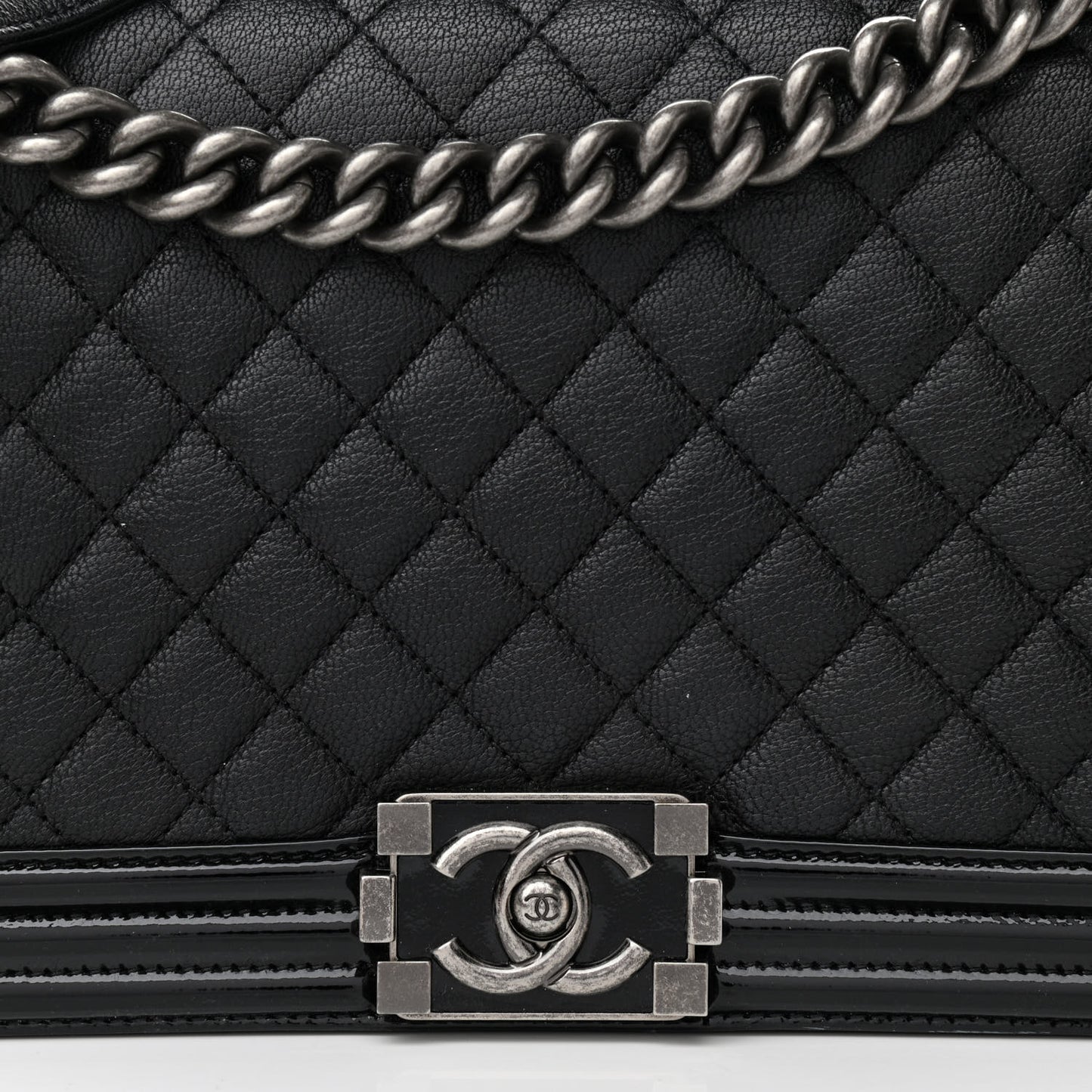Goatskin Quilted Patent New Medium Duo Boy Flap Black