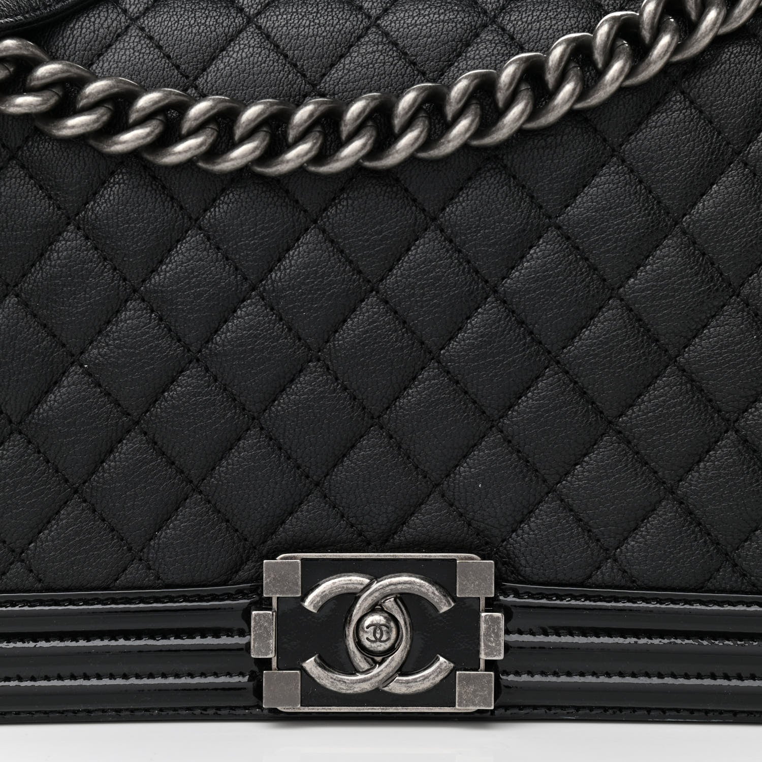 Chanel Goatskin Quilted Patent New Medium Duo Boy Flap Black 7 of 10