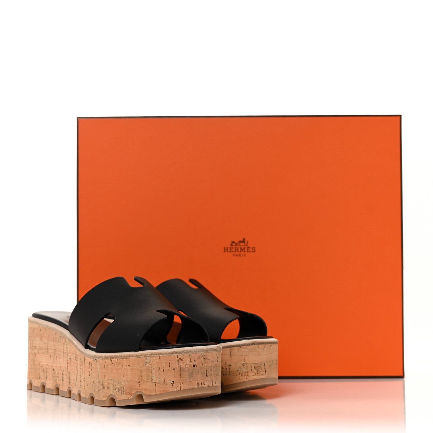 Hermes Calfskin Cork Eze 30 Sandals 38 Black 8 of 8