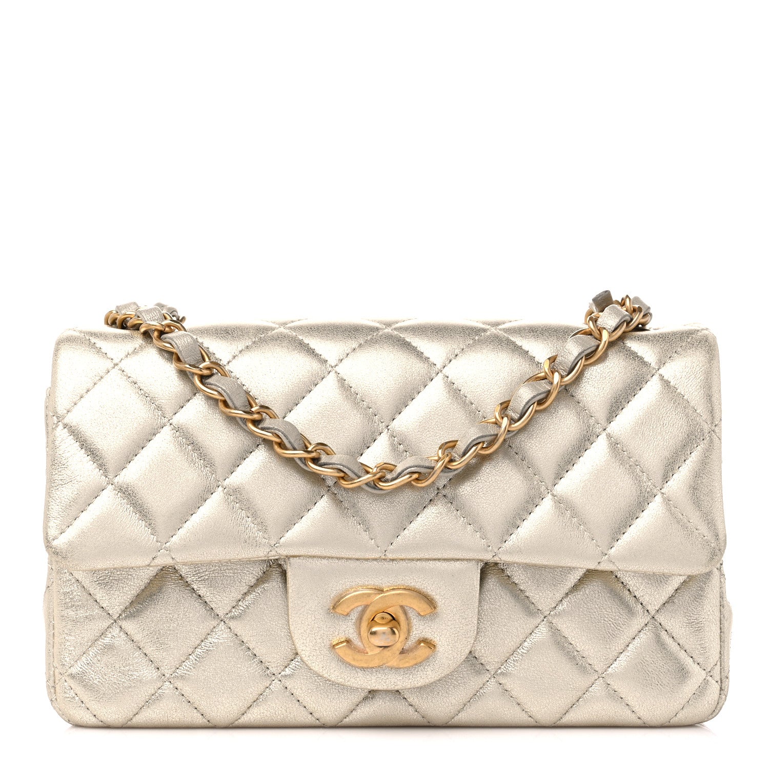 Chanel Metallic Lambskin Quilted Mini Rectangular Flap Gold 1 of 9