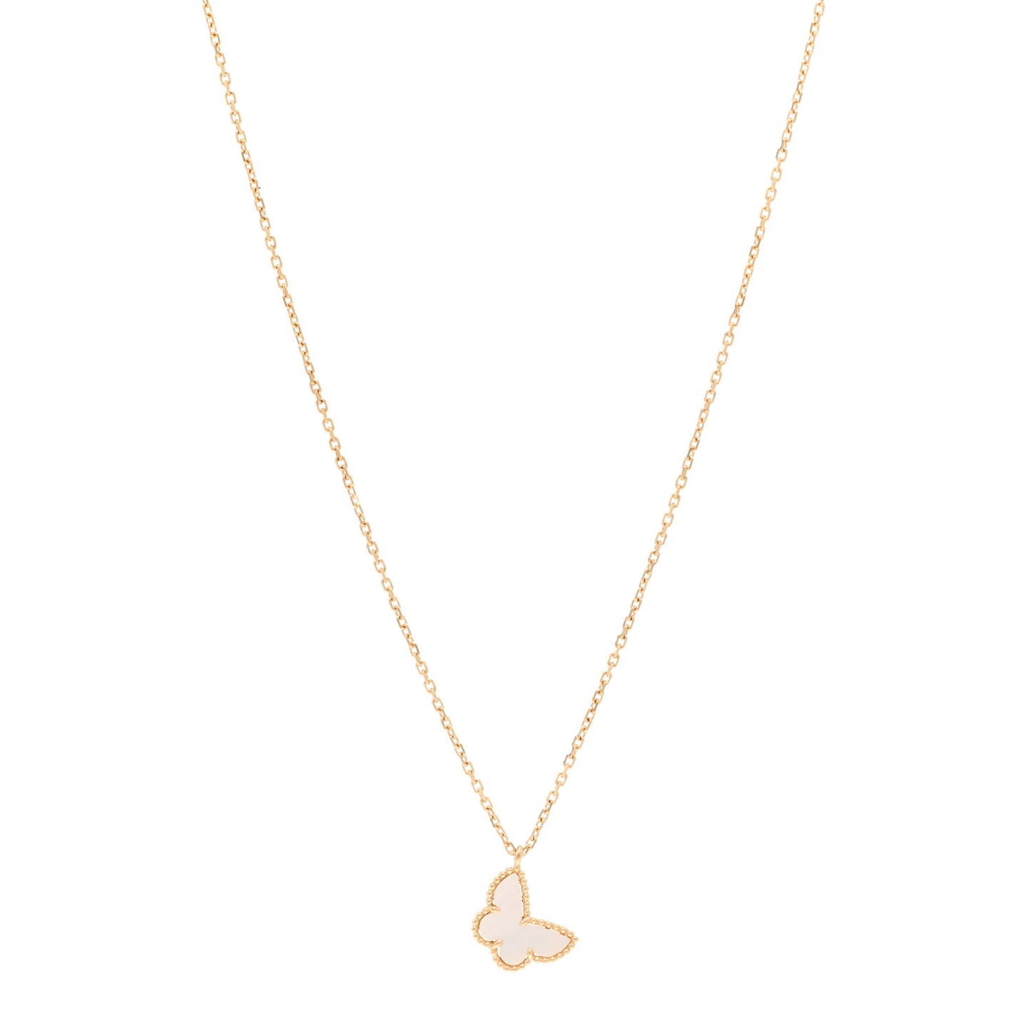 18K Yellow Gold Mother of Pearl Sweet Alhambra Butterfly Pendant Necklace