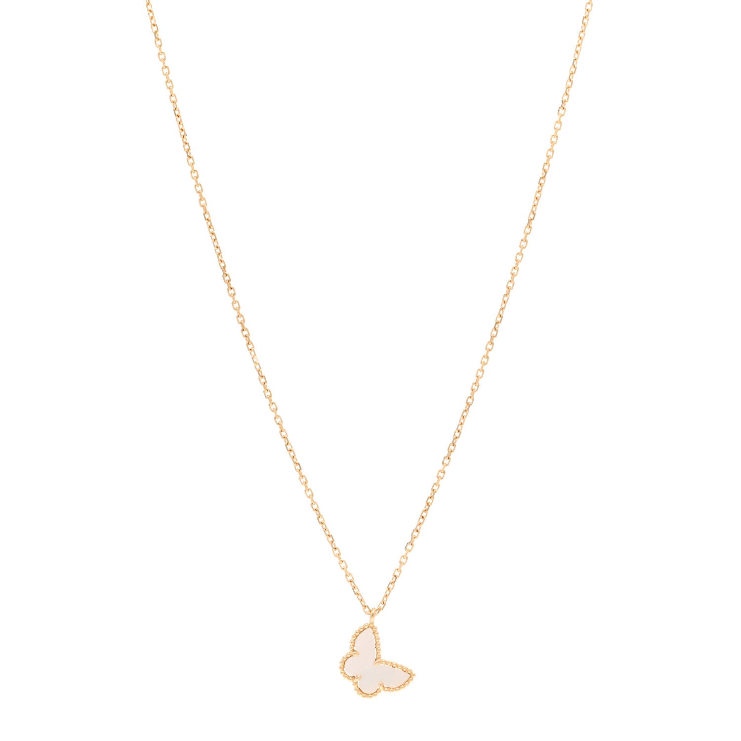 Van Cleef & Arpels 18K Yellow Gold Mother of Pearl Sweet Alhambra Butterfly Pendant Necklace 1 of 6