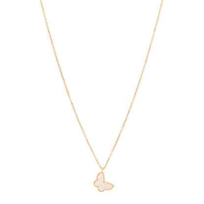 Van Cleef & Arpels 18K Yellow Gold Mother of Pearl Sweet Alhambra Butterfly Pendant Necklace 1 of 6