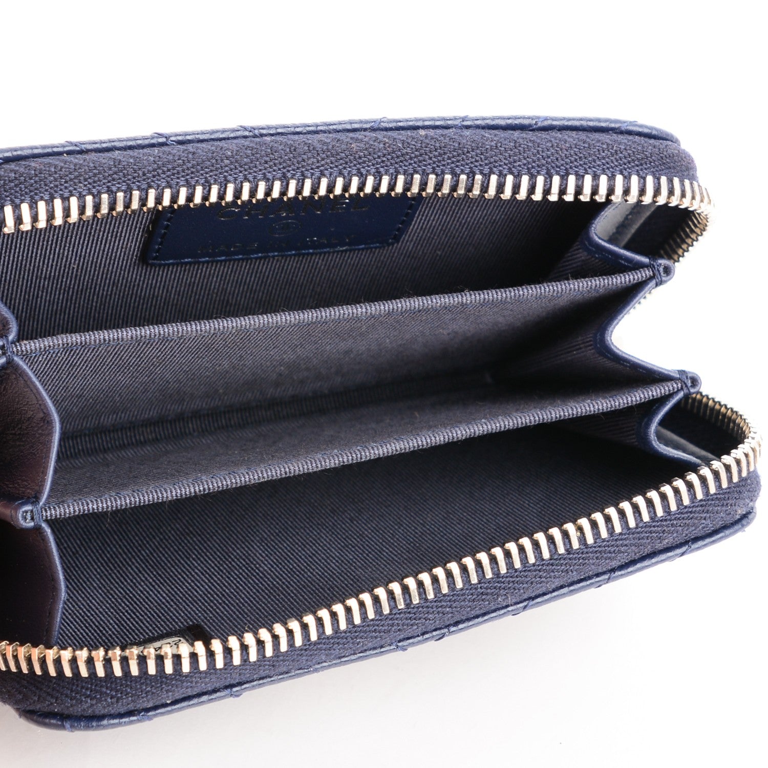 Chanel Caviar Chevron Quilted Zip Around Coin Purse Navy Blue 5 of 7