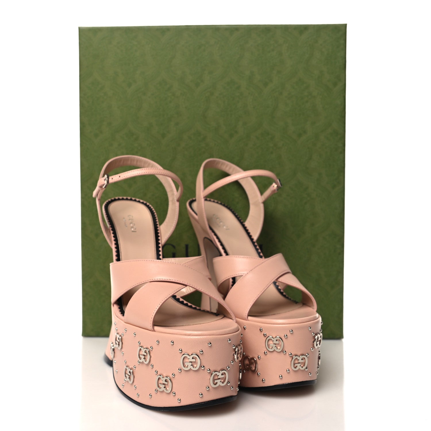 Gucci Malaga Kid Interlocking G Studs 155mm Platform Sandals 38.5 Perfect Pink 8 of 8