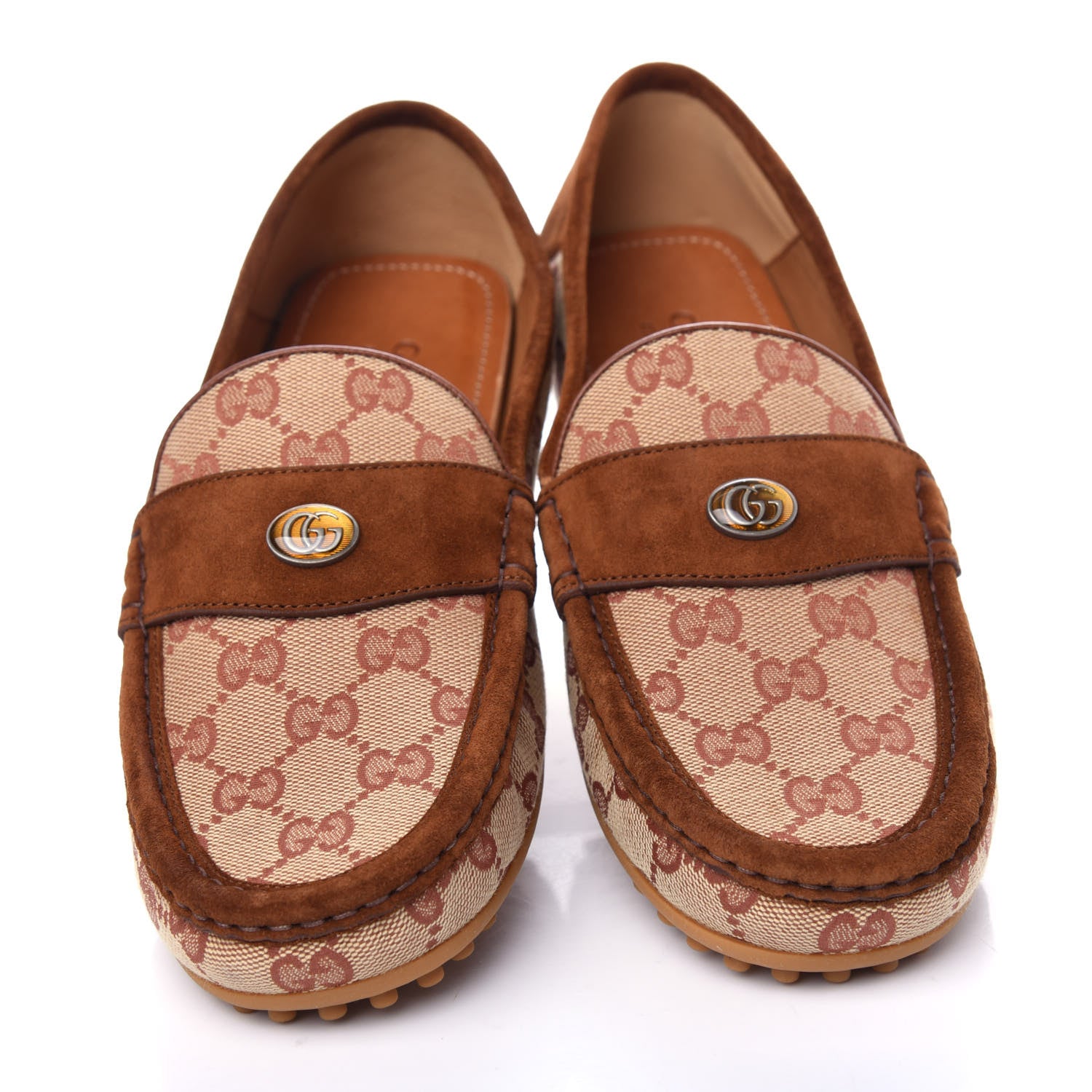Gucci GG Monogram Suede Mens Driver Loafers 8 Beige Ruggine Cuir 5 of 12