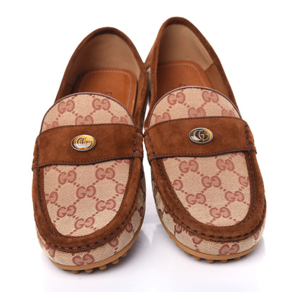 Gucci GG Monogram Suede Mens Driver Loafers 8 Beige Ruggine Cuir 5 of 12
