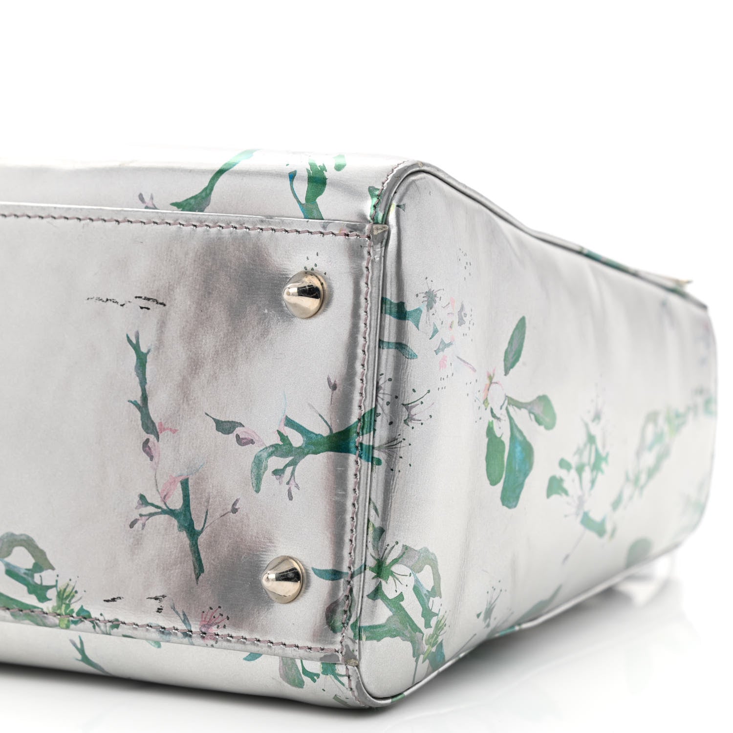 Christian Dior Metallic Patent Floral Printed Medium Lady Dior 10 of 15