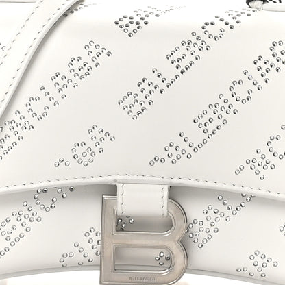 Balenciaga Smooth Calfskin Crystal Diagonal Allover Logo Hourglass Top Handle Bag XS Optic White 8 of 10