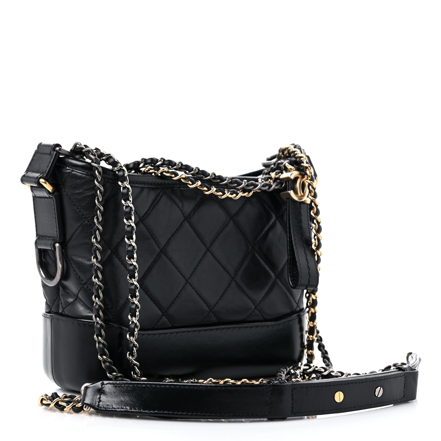 Chanel Aged Calfskin Quilted Small Gabrielle Hobo Black 3 of 14