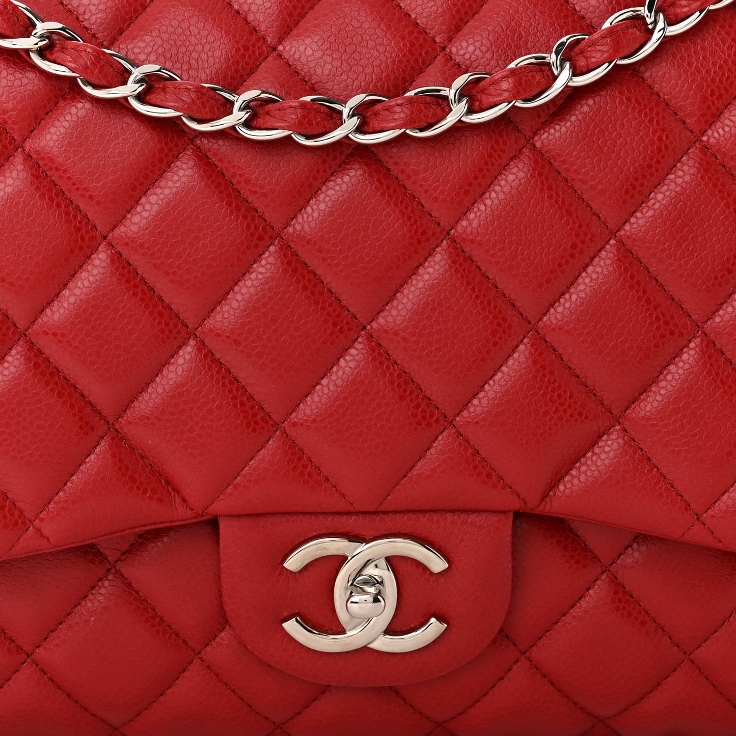 Caviar Quilted Maxi Double Flap Dark Red
