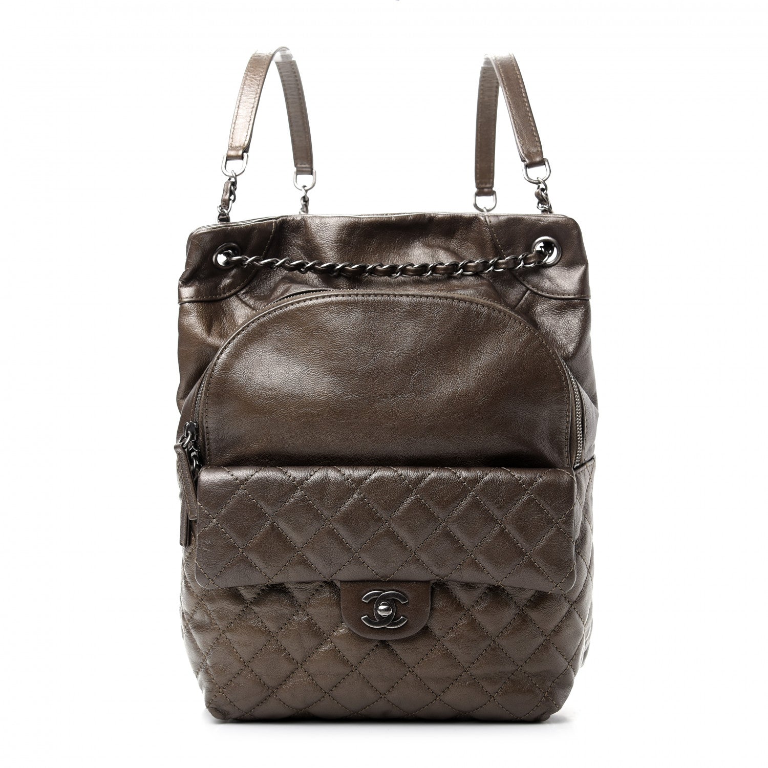 Chanel Metallic Lambskin Quilted Drawstring Backpack Brown 1 of 9