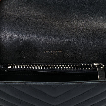 Saint Laurent Sheepskin Matelasse Chevron Monogram Medium College Bag Black 5 of 11