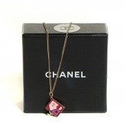 Chanel Enamel CC Stamp Necklace Gold Red Pink 5 of 10