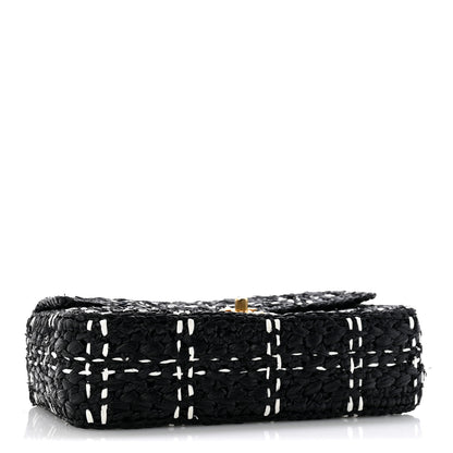 Chanel Raffia Effect Medium Tweedy Flap Bag Black White 4 of 12