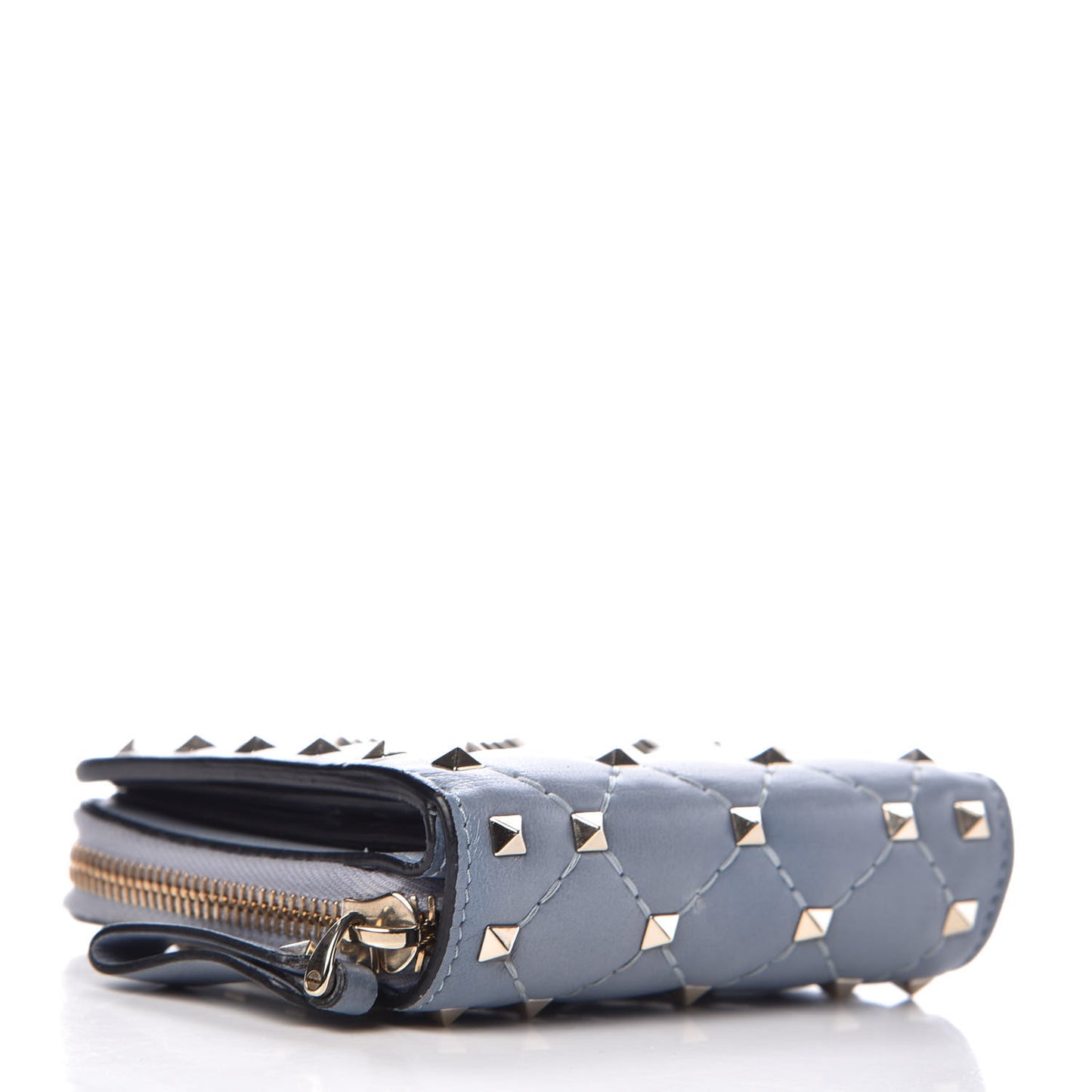 Nappa Rockstud Spike Compact Zip Around Wallet Blue