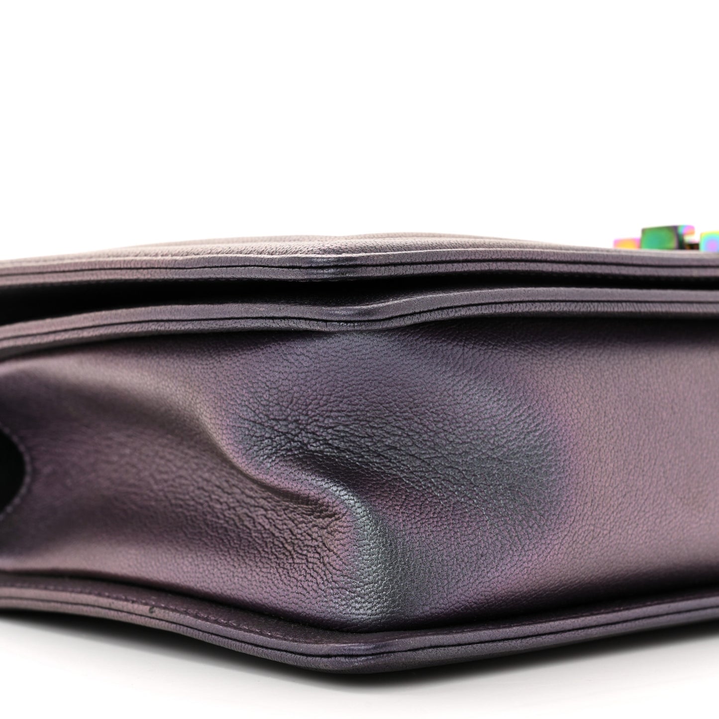 Iridescent Goatskin Quilted New Medium Boy Flap Purple