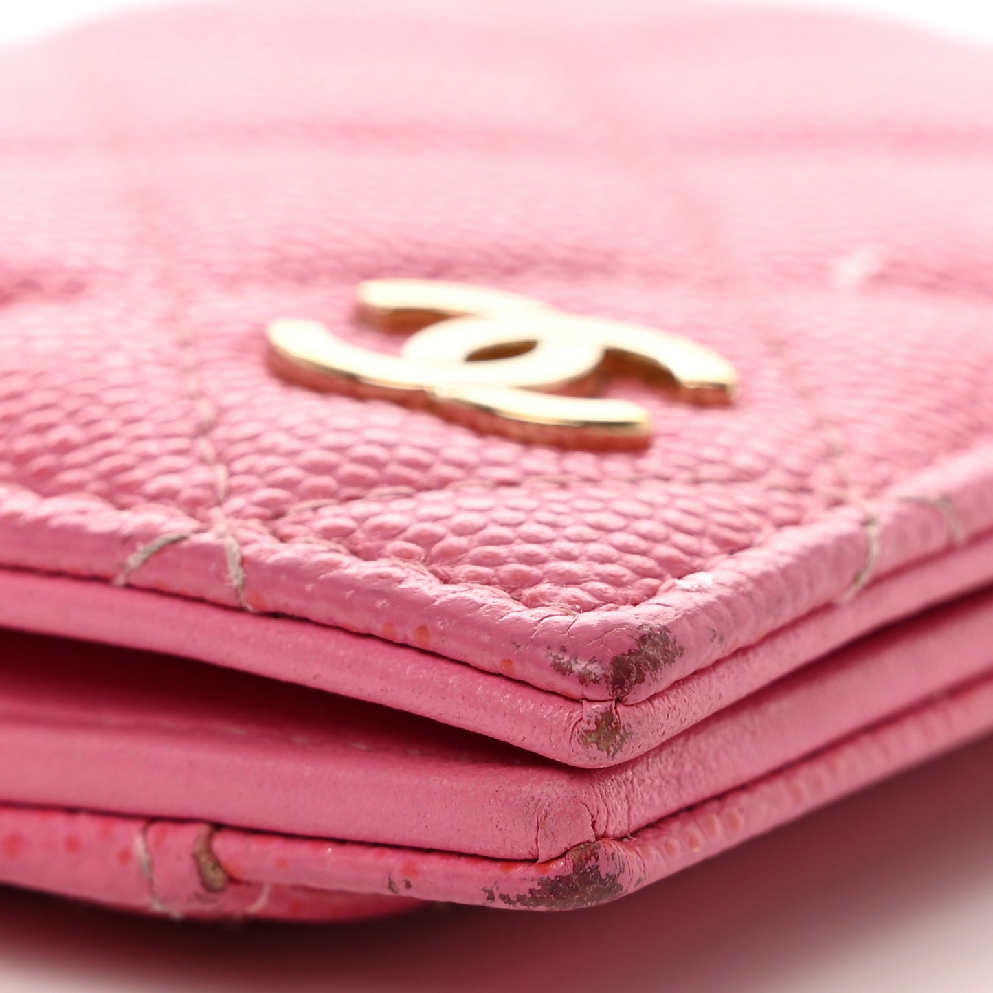 Caviar Quilted Card Holder Wallet Pink