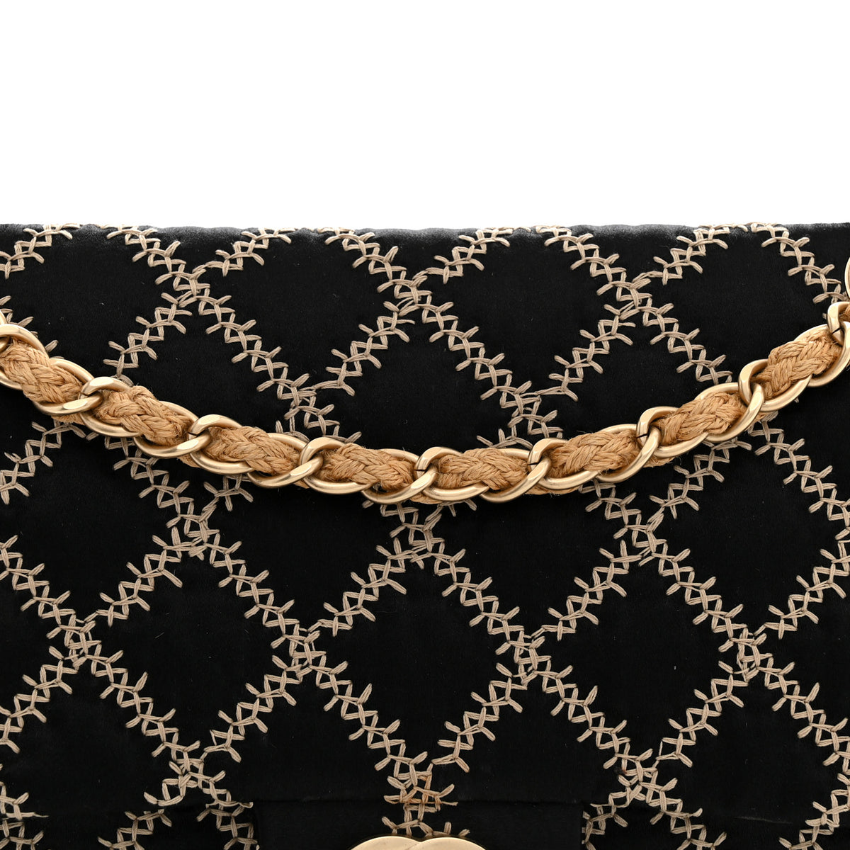 Satin Wild Stitch Medium Single Flap Black Beige